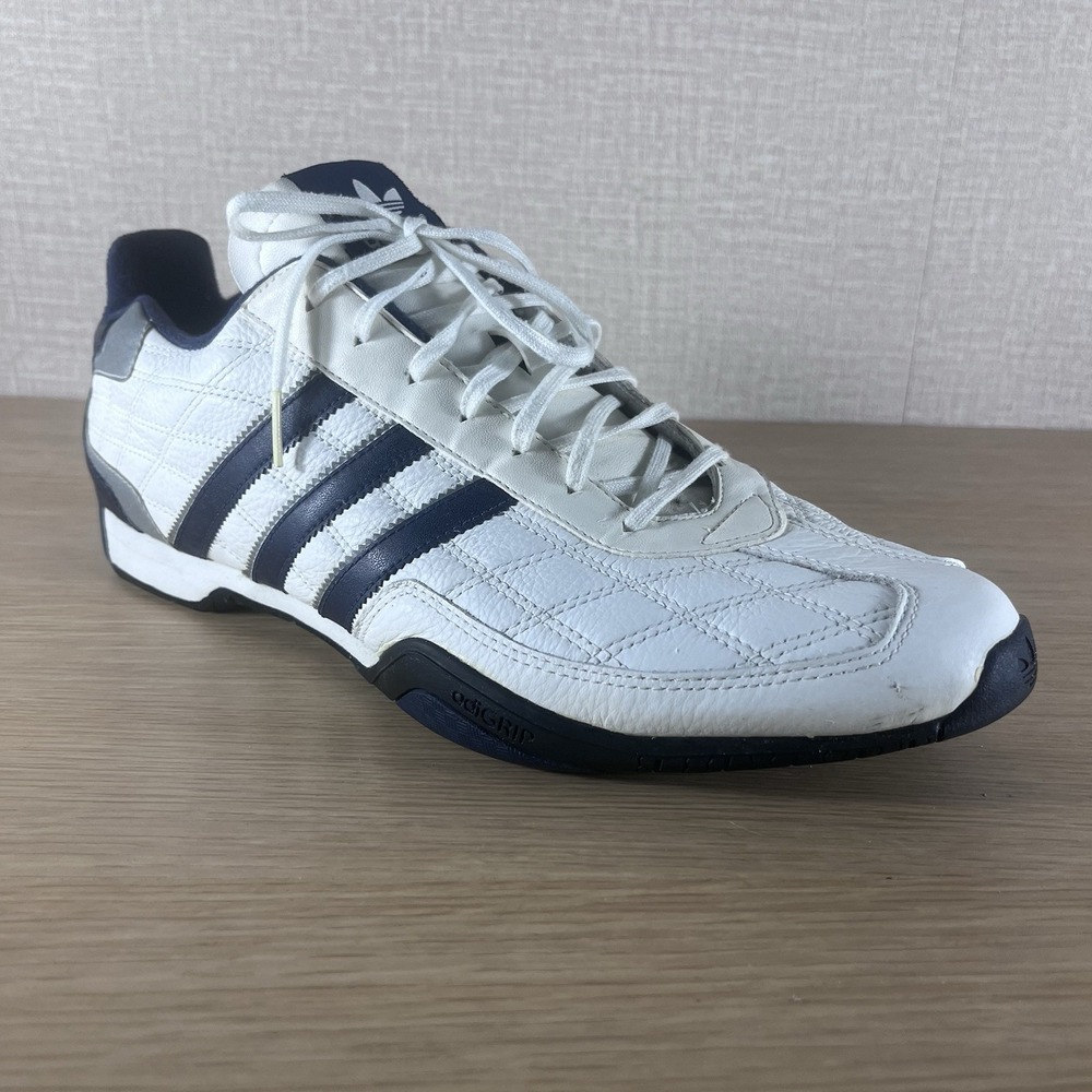 Vintage Adidas Team Leather O Grip Sneakers White Navy Men's Size 11.5 Y2K